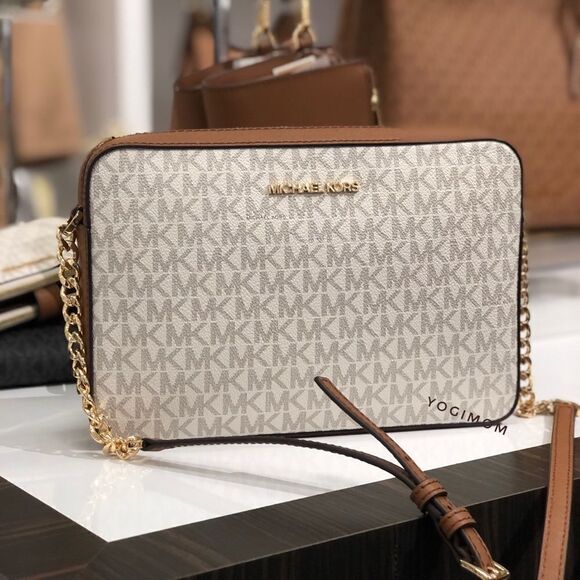 BUNDLE MICHAEL KORS Jet Set Large Vanilla MK Logo East West Xbody Phone Wallet - Picture 14 of 15